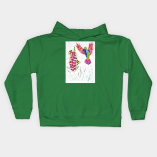 Cute Hummingbird, bumblebees and Foxglove Kids Hoodie